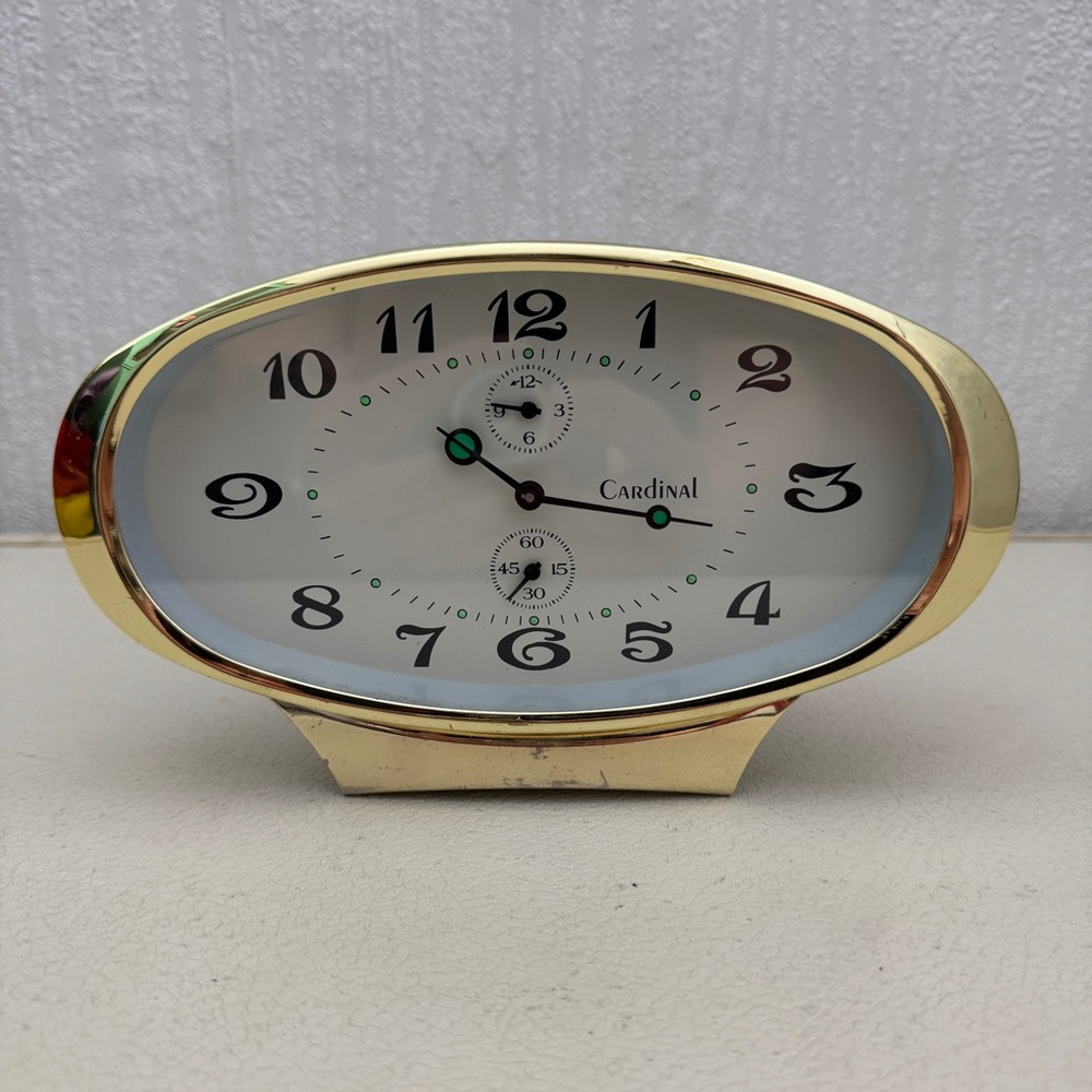 Vintage Cream & Gold Cardinal Oblong Alarm Clock